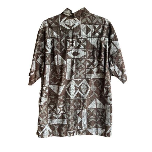 Cooke Street Honolulu Vintage Men's Brown Tribal Hawaiian Shirt Size Large - Picture 2 of 8